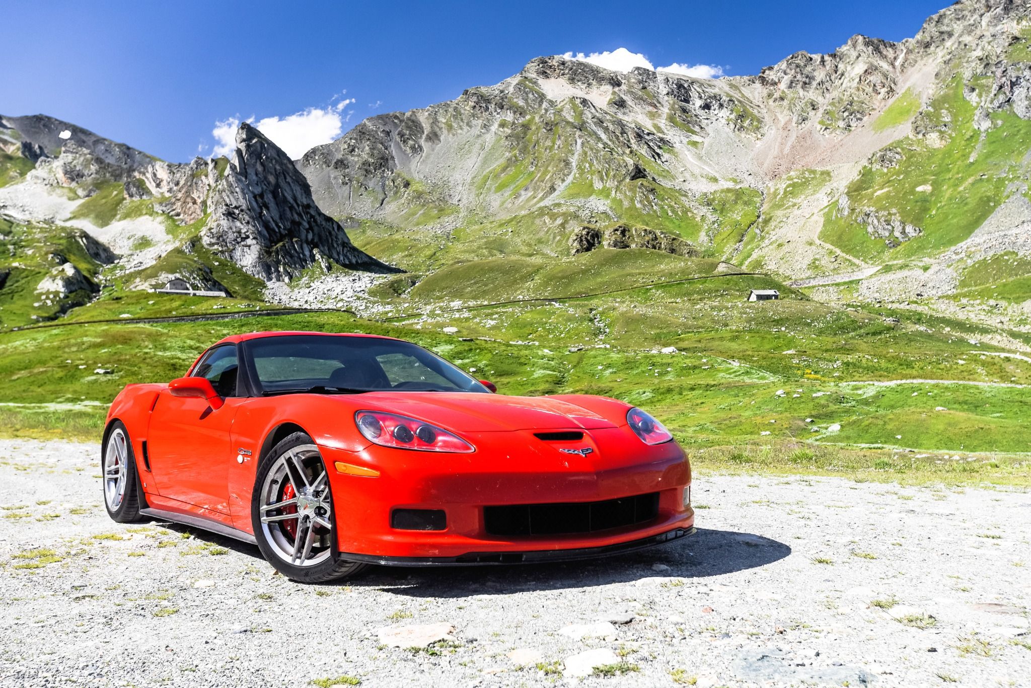 Can parked in front of mountains