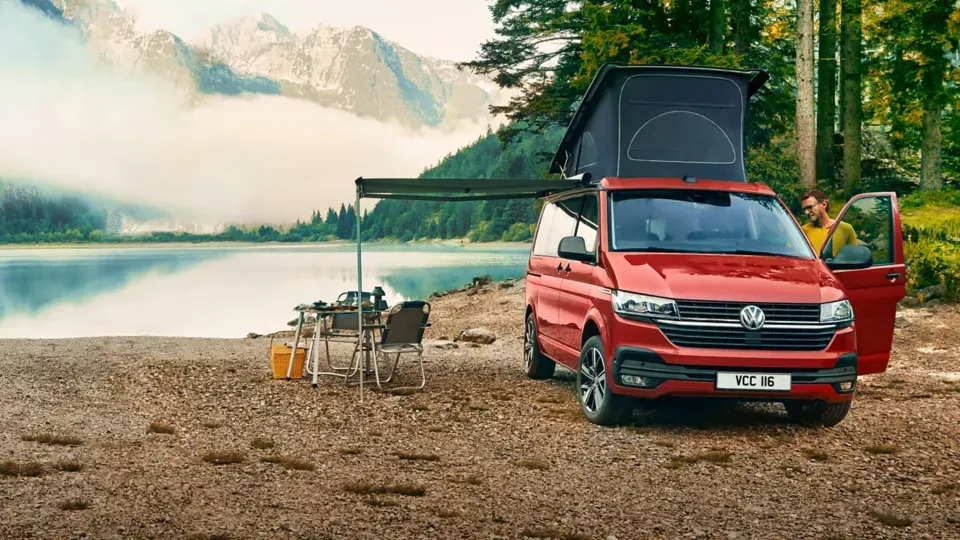 Volkswagen California set up for camping on the beach
