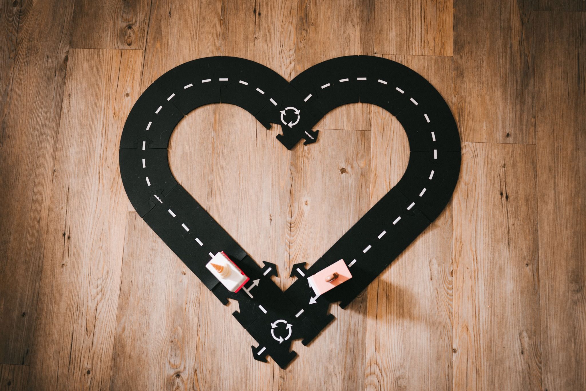 toy car track in a heart shape