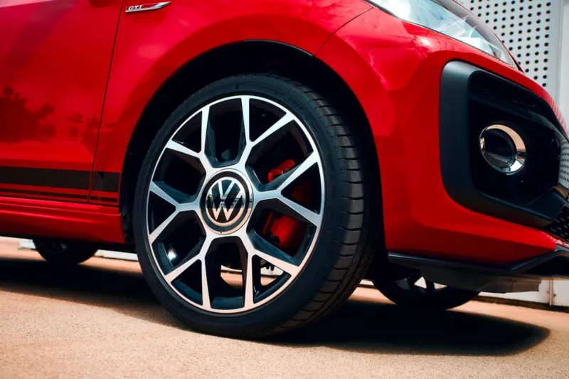 close up of vw up gti alloys