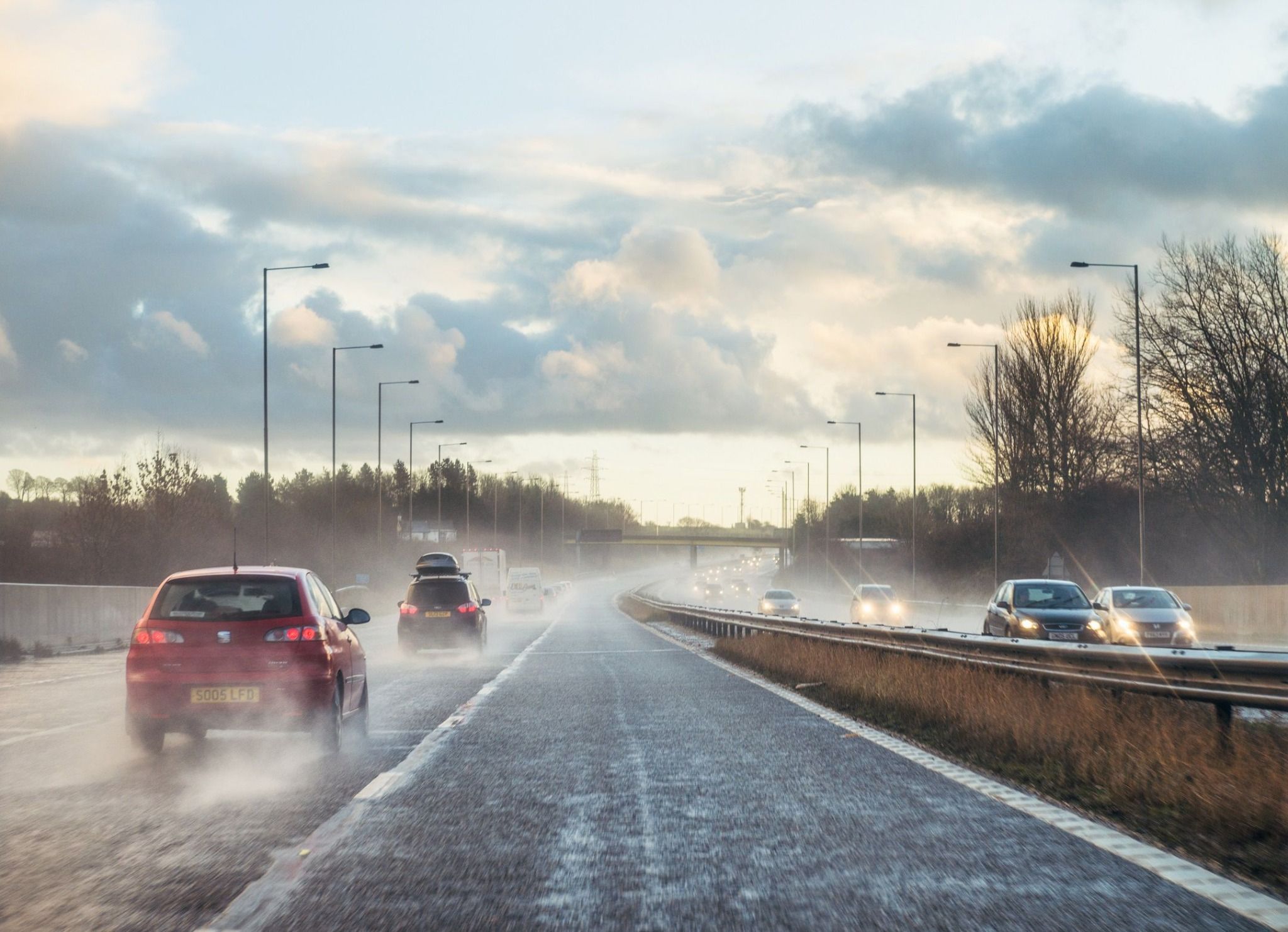 Cars on the road in the rain