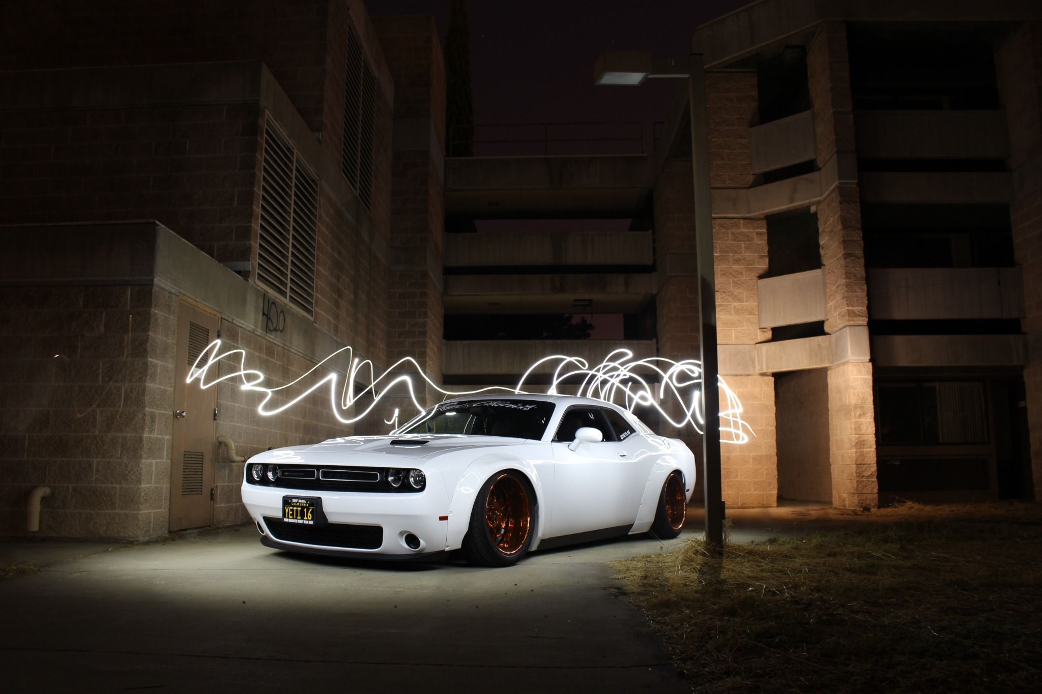 White car with light lines