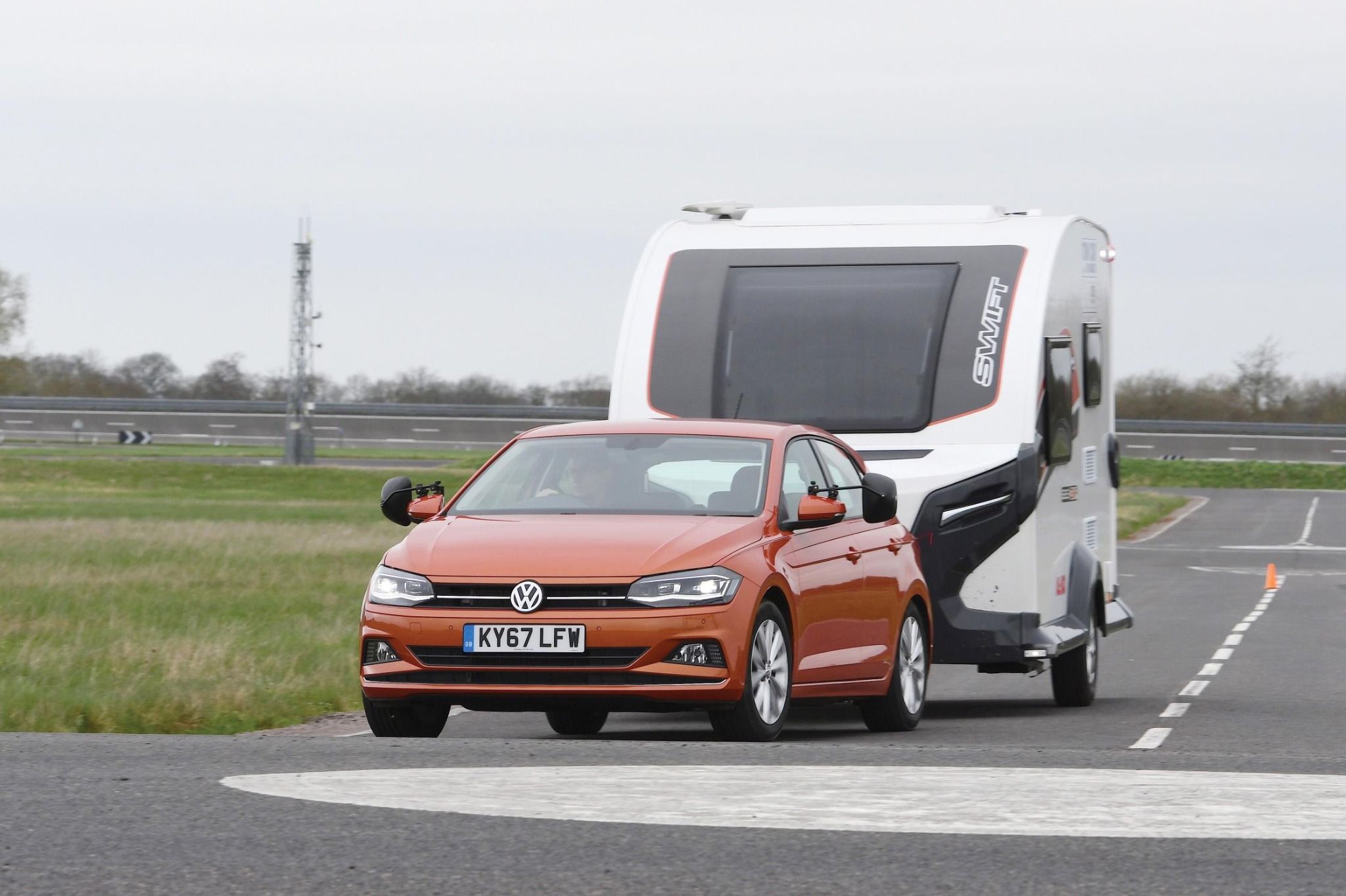 vw polo pulling a caravan